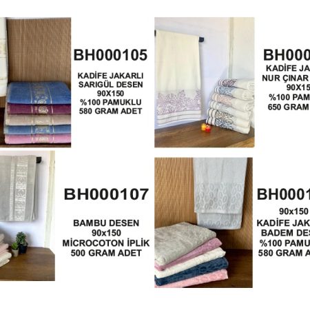 Kadife Jakarlı / Bambu Desen %100 Pamuk 90x150 Banyo Havlusu Koleksiyonu
