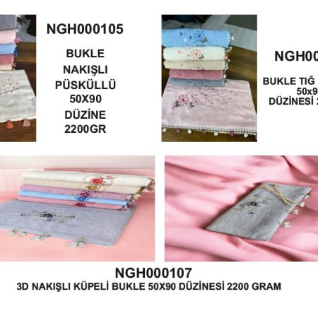 Bukle Nakışlı / Püsküllü / Tığ İşlemeli Havlu Koleksiyonu 50x90