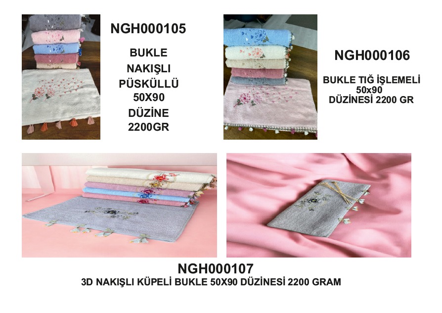 Bukle Nakışlı / Püsküllü / Tığ İşlemeli Havlu Koleksiyonu 50x90