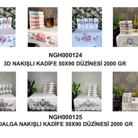3D Nakışlı & Dalga Desen Kadife Havlu Koleksiyonu 50x90