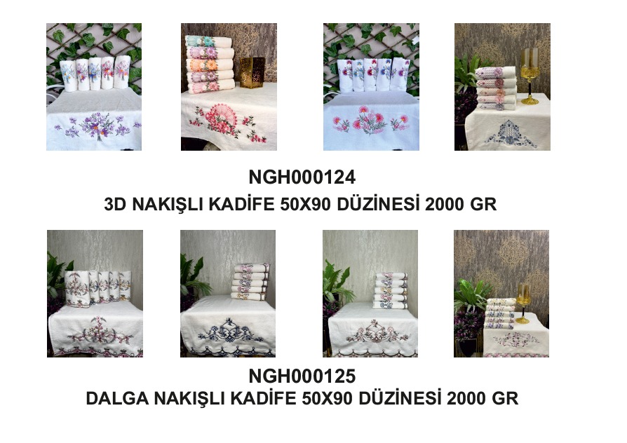 3D Nakışlı & Dalga Desen Kadife Havlu Koleksiyonu 50x90