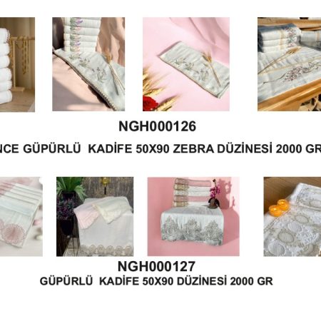 Güpürlü Kadife Havlu Koleksiyonu Zebra Desen & İnce İşlemeli 50x90