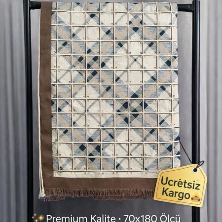 Lüks Desenli Kaşmir Dokulu Omuz Şalı – Bej Kahve