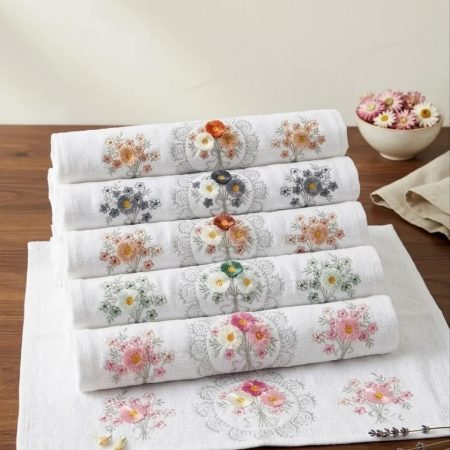 Çiçek Nakışlı Lüks El Havlusu Seti