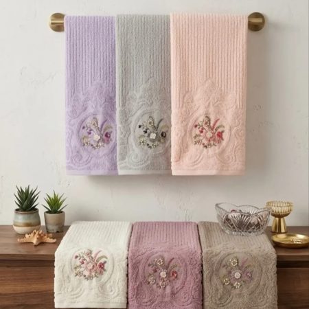 Nakışlı Premium El Havlusu Seti Çiçek Desenli